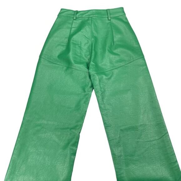 NWT PRINCESS POLLY Ashlea Faux Leather Mid Rise Slim Fit Flare Pants Sz 0 Green - Picture 10 of 12